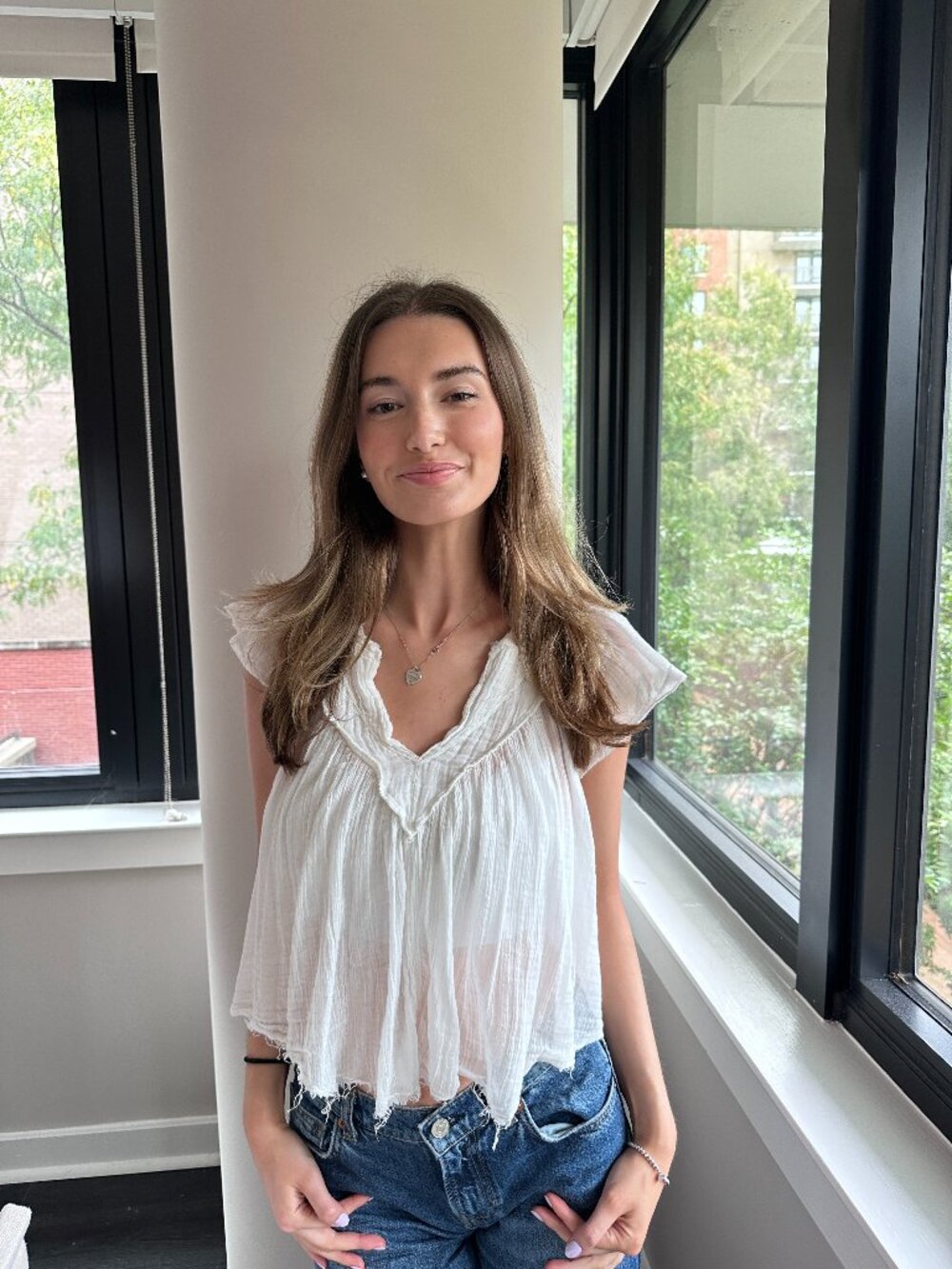 Free People White Flowy Top (M)